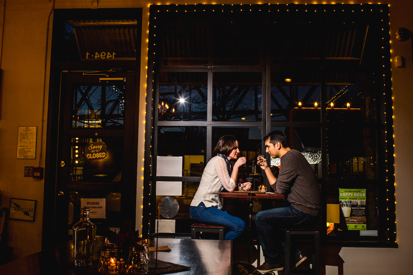 a documentary engagement session at liberty distillery on granville island