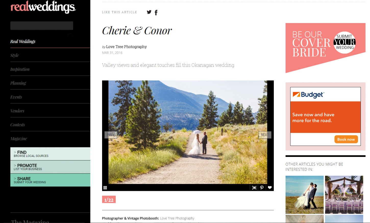 love tree photography was featured on Real Weddings Magazine, for this kelowna wedding