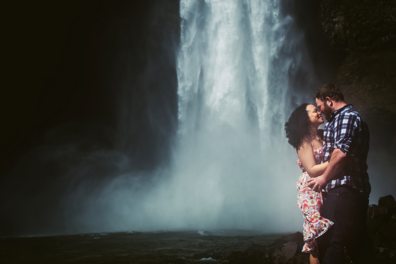 epic waterfall engagement session