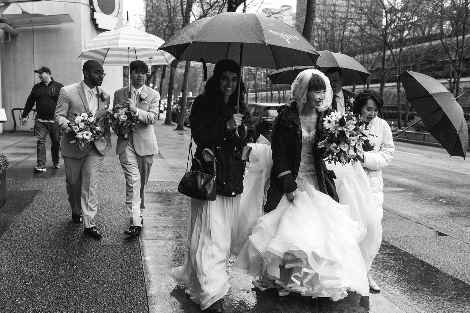 Downtown Vancouver Rainy wedding portraits