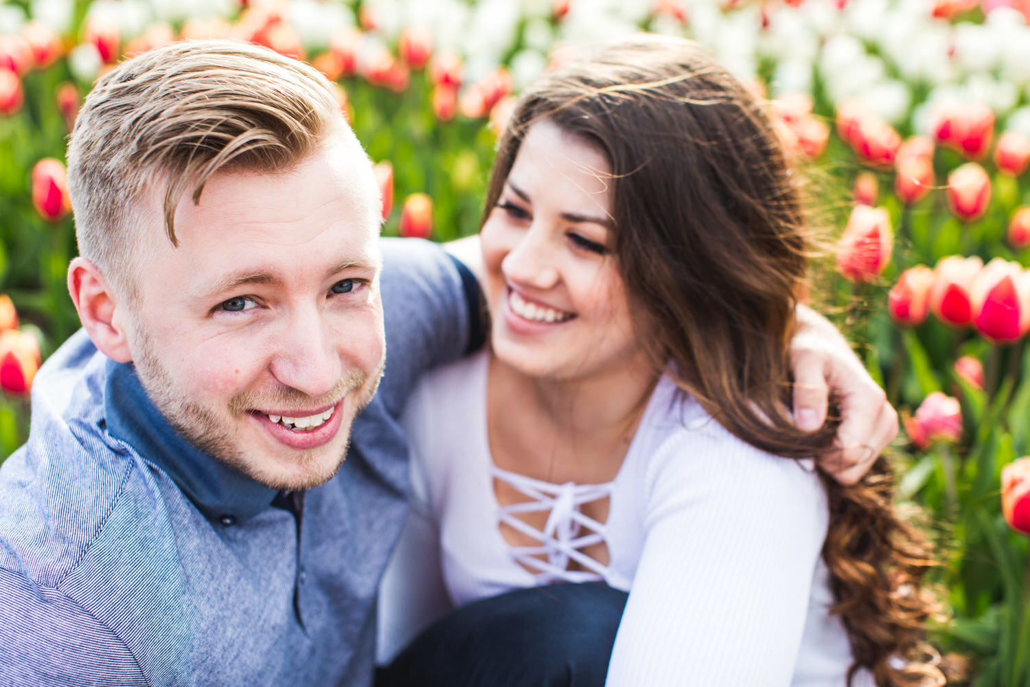 An engagment session shot at the Abbotsford Tulip Festival