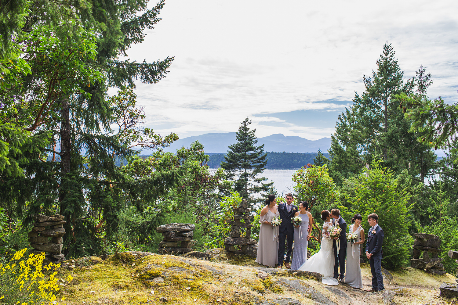 Wedding Party stands on the hill at Bodega ridge