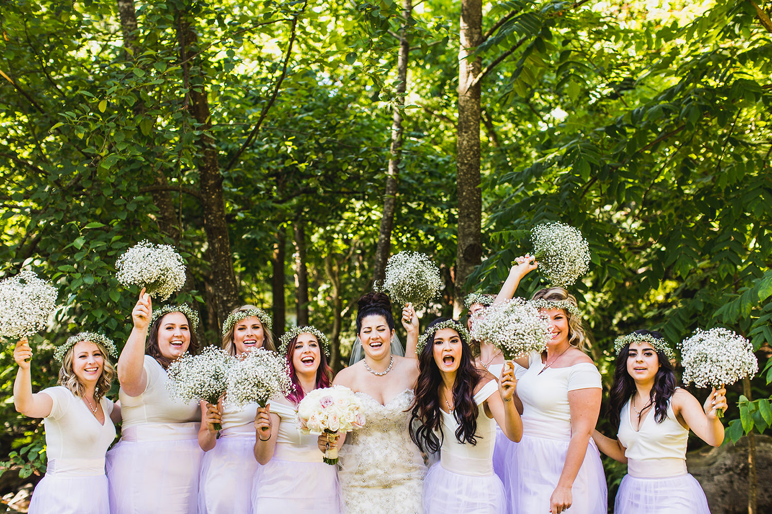 Bridesmaids laugh together at Hart House in Burnaby