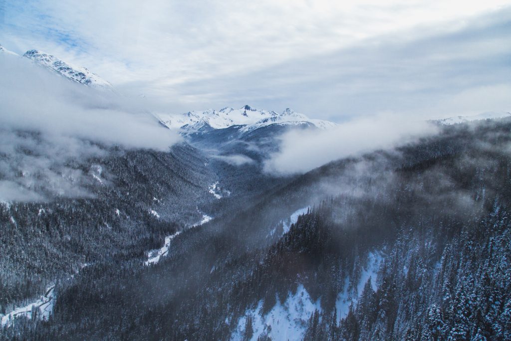 An aerial view of the mountains in Whistler BC